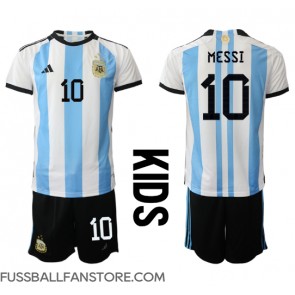 Argentinien Lionel Messi #10 Replik Heimtrikot Kinder WM 2022 Kurzarm (+ Kurze Hosen)